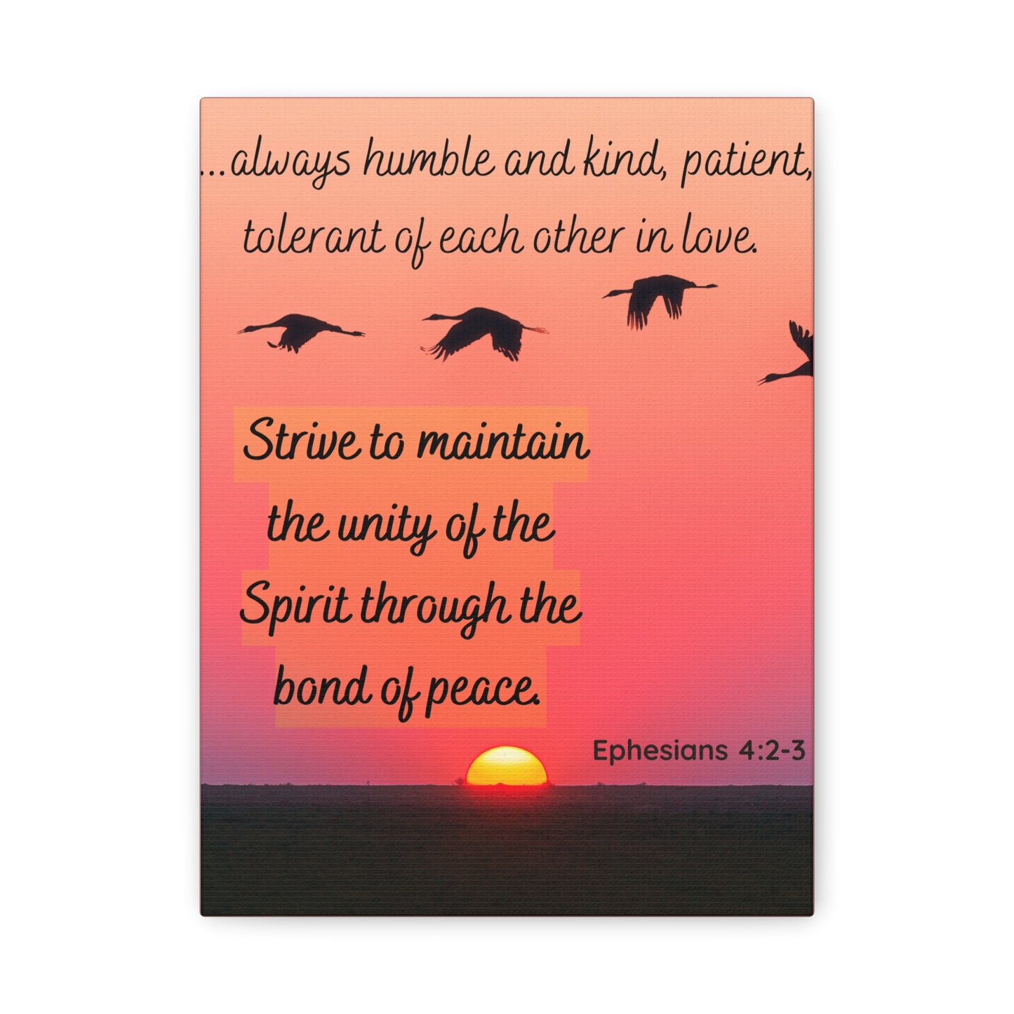 Ephesians 4:2-3 Canvas Wall Art – Unity & Peace Christian Sunset Print