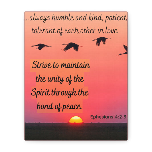 Ephesians 4:2-3 Canvas Wall Art – Unity & Peace Christian Sunset Print