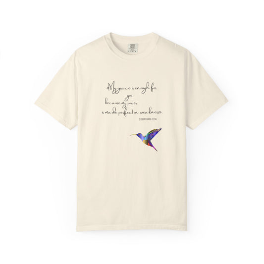 Inspirational Hummingbird T-Shirt — "My grace is enough for you" Faith Graphic Tee