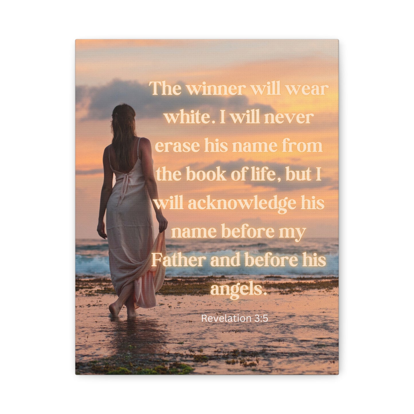 Bible Verse Canvas Wall Art —"The winner will wear white..."