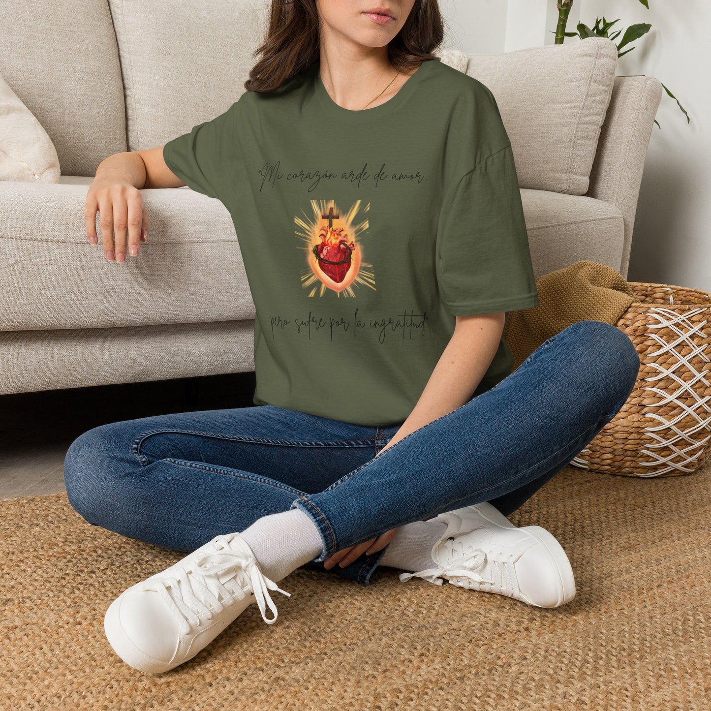 Sacred Heart T-Shirt — "Mi corazón arde de amor" Religious Devotional Tee