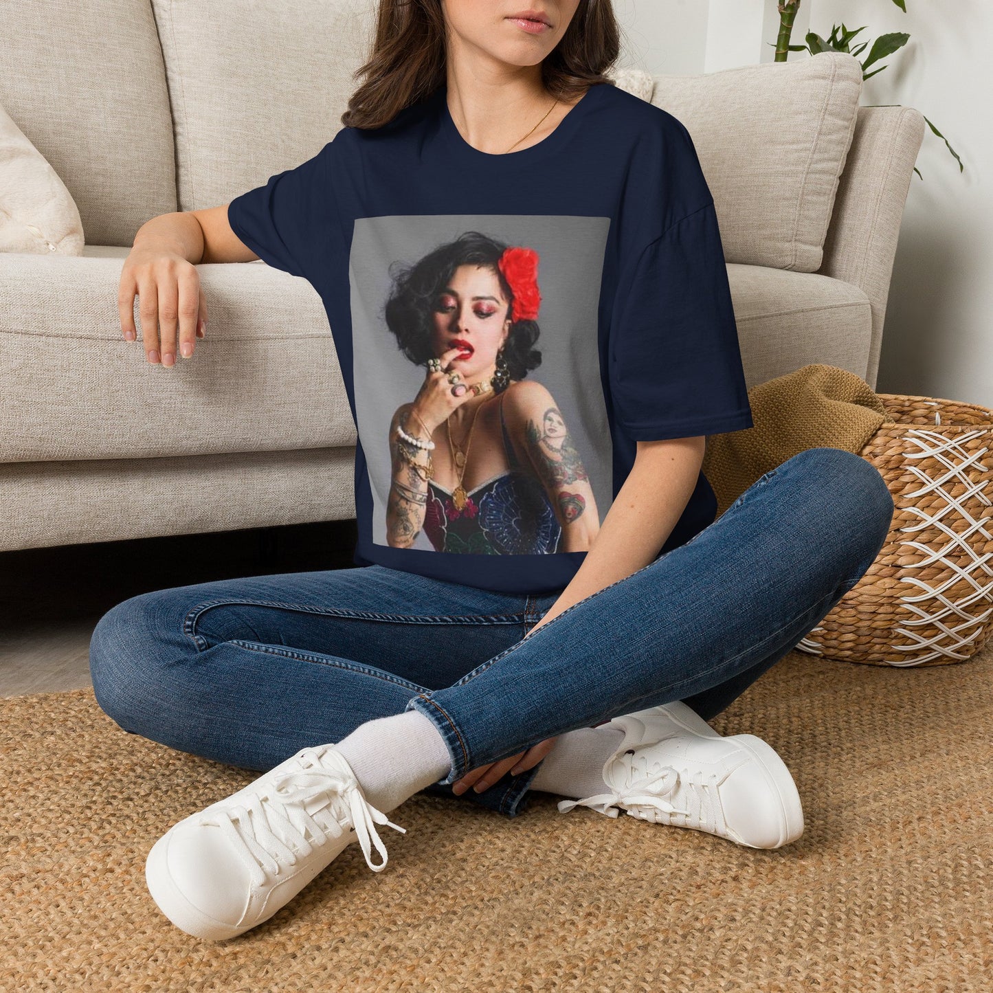 Vintage Pin-Up Portrait T-Shirt — Retro Floral Hair Rose Tee