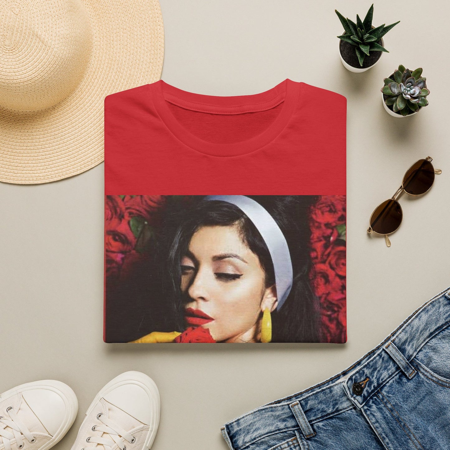 Retro Portrait Tee — Rose & Vintage Glam Graphic T-Shirt