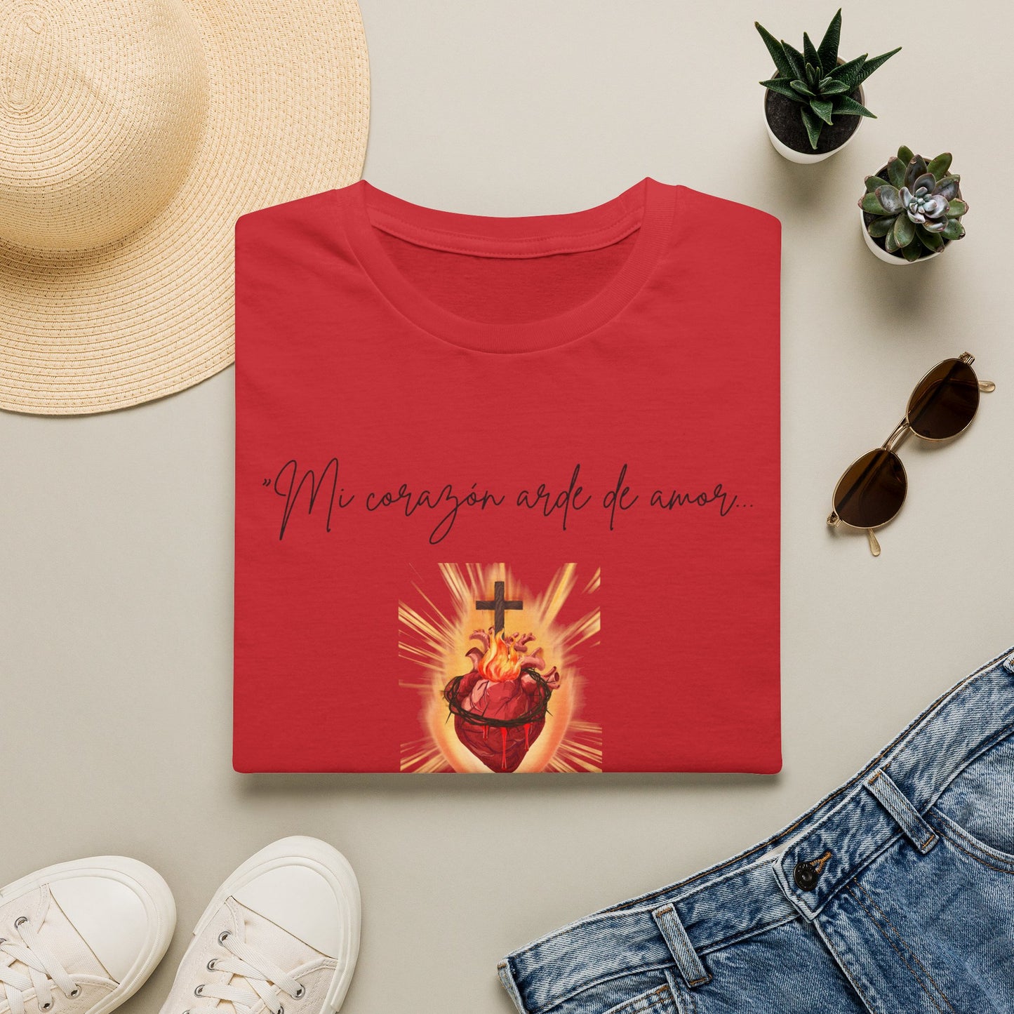 Sacred Heart T-Shirt — "Mi corazón arde de amor" Religious Devotional Tee