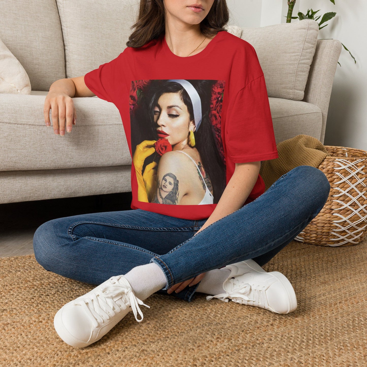Retro Portrait Tee — Rose & Vintage Glam Graphic T-Shirt