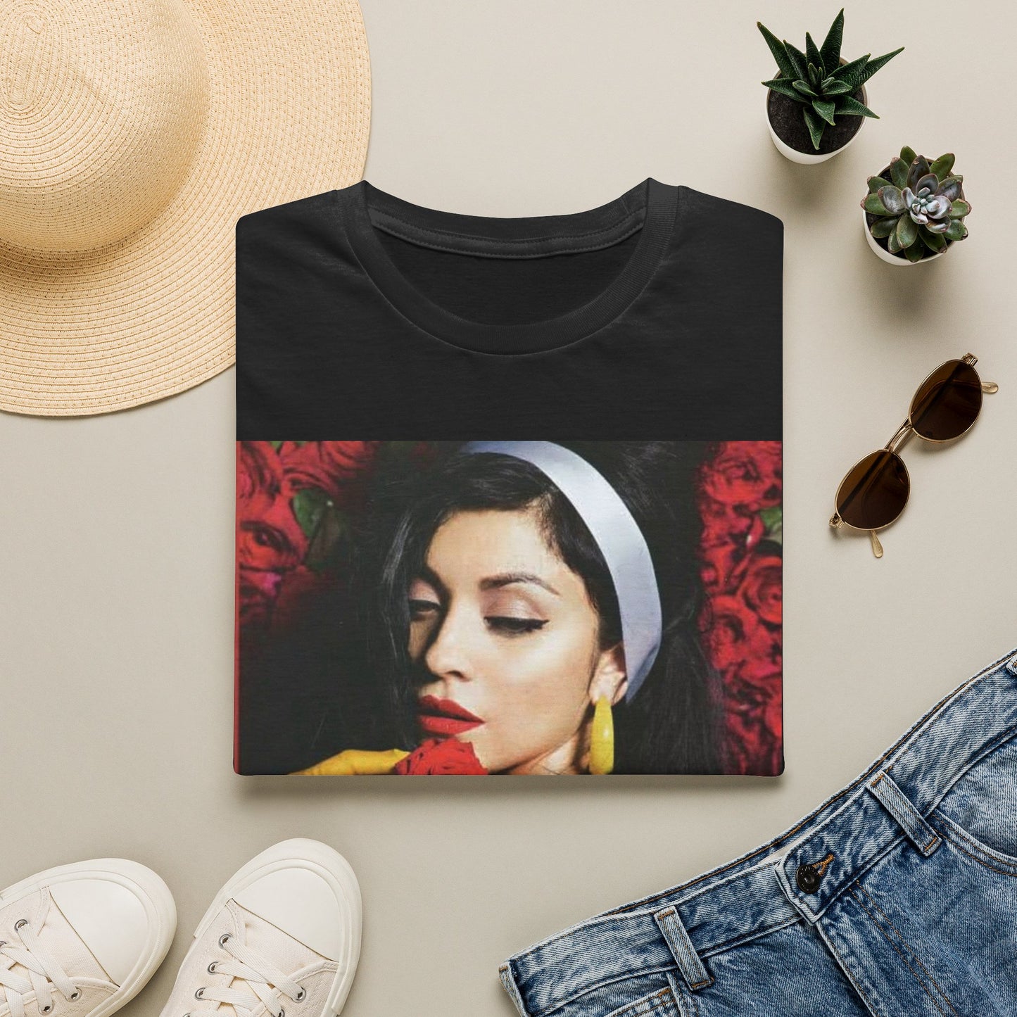 Retro Portrait Tee — Rose & Vintage Glam Graphic T-Shirt