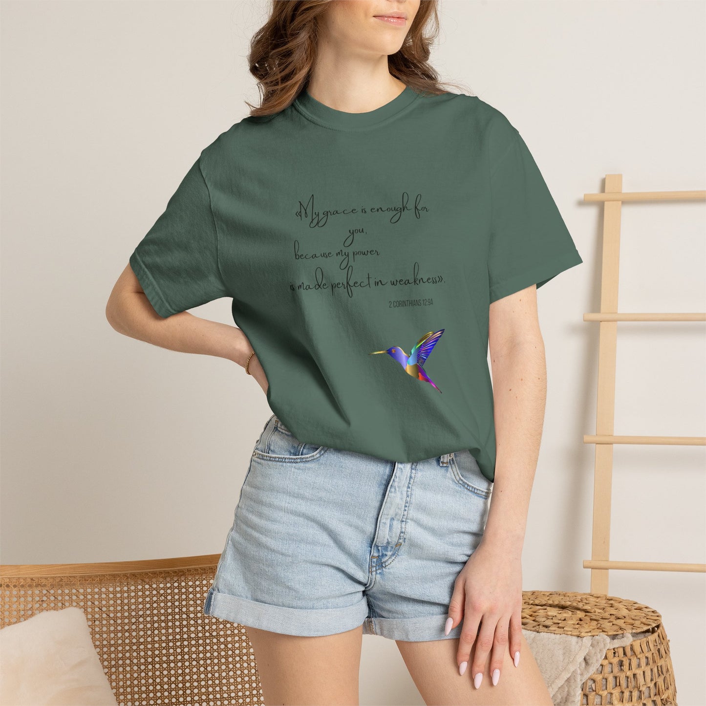 Inspirational Hummingbird T-Shirt — "My grace is enough for you" Faith Graphic Tee