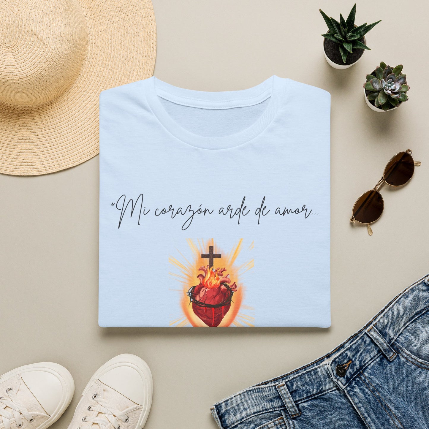 Sacred Heart T-Shirt — "Mi corazón arde de amor" Religious Devotional Tee