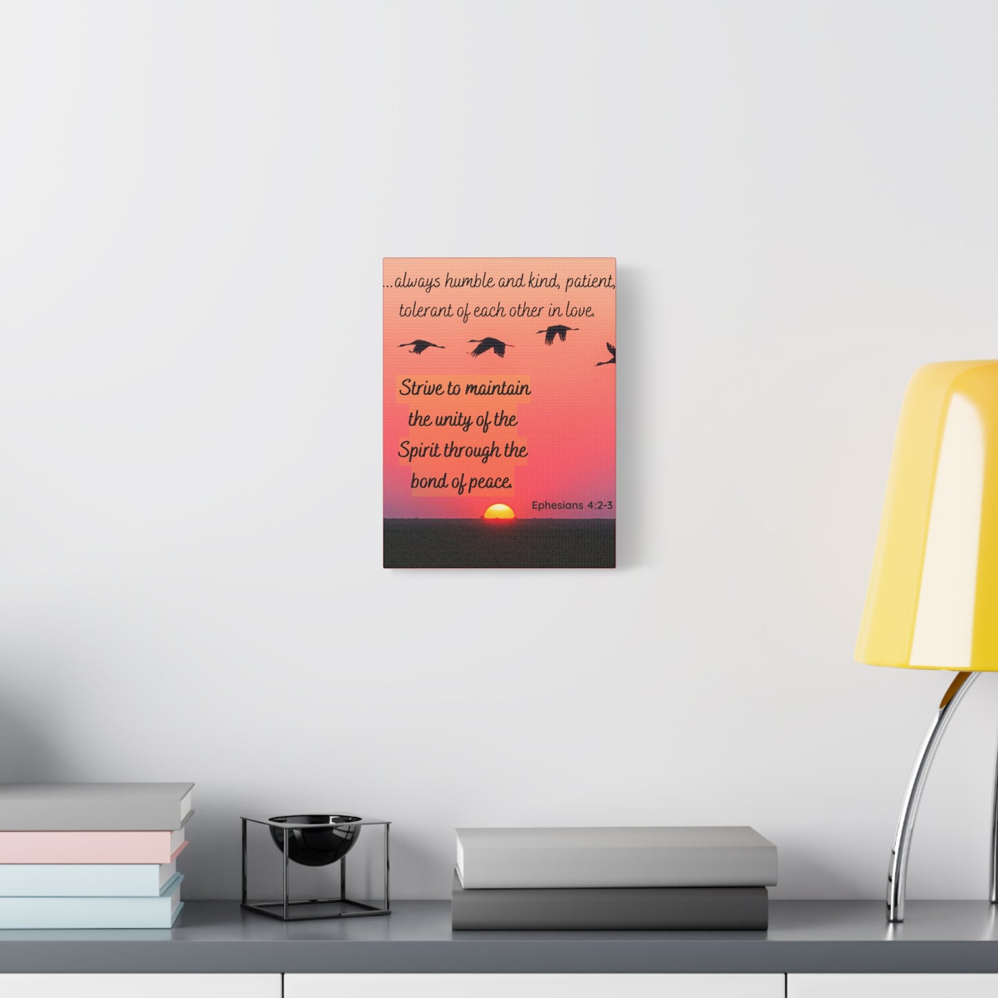 Ephesians 4:2-3 Canvas Wall Art – Unity & Peace Christian Sunset Print