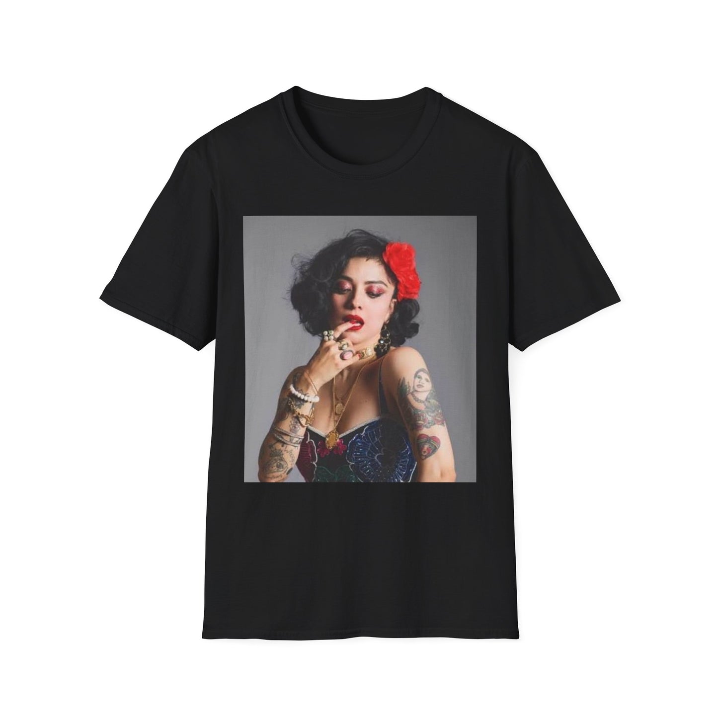 Vintage Pin-Up Portrait T-Shirt — Retro Floral Hair Rose Tee