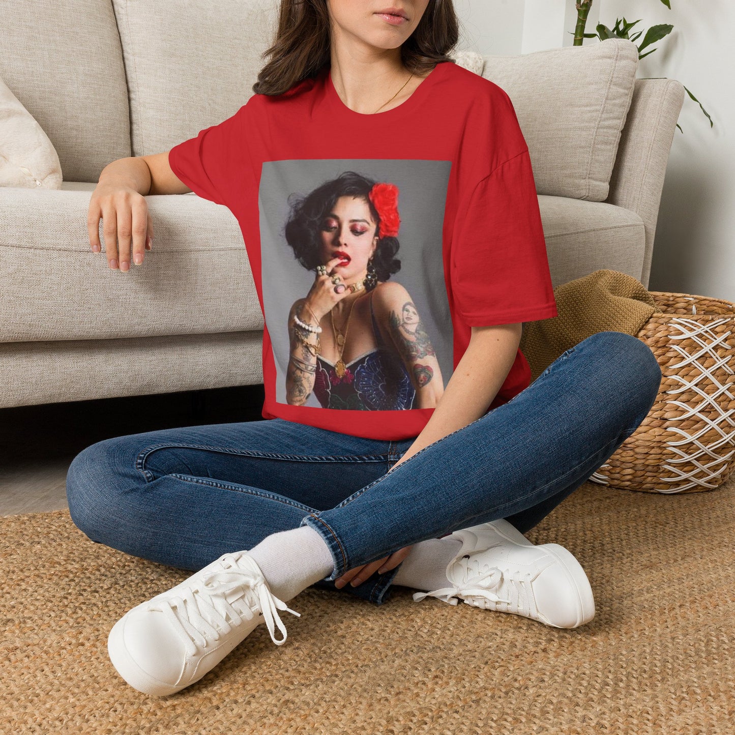 Vintage Pin-Up Portrait T-Shirt — Retro Floral Hair Rose Tee