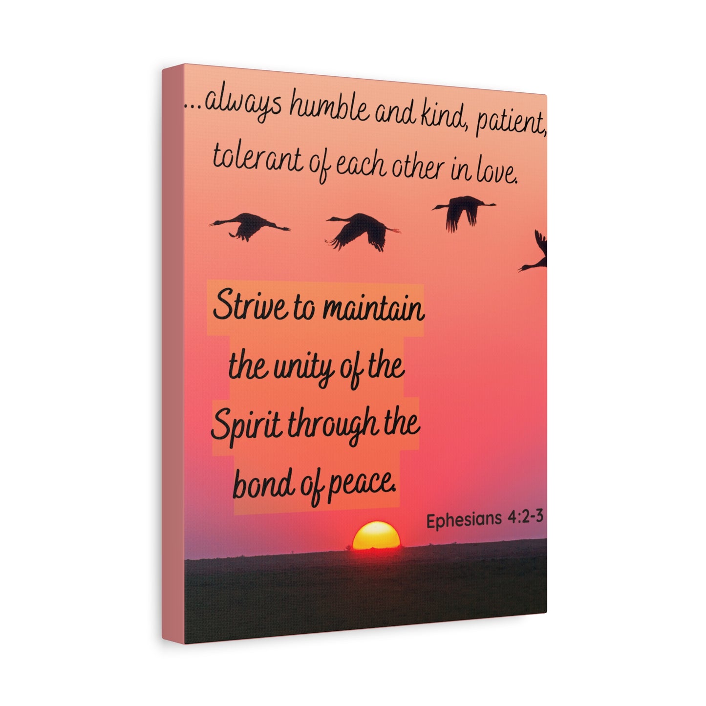 Ephesians 4:2-3 Canvas Wall Art – Unity & Peace Christian Sunset Print