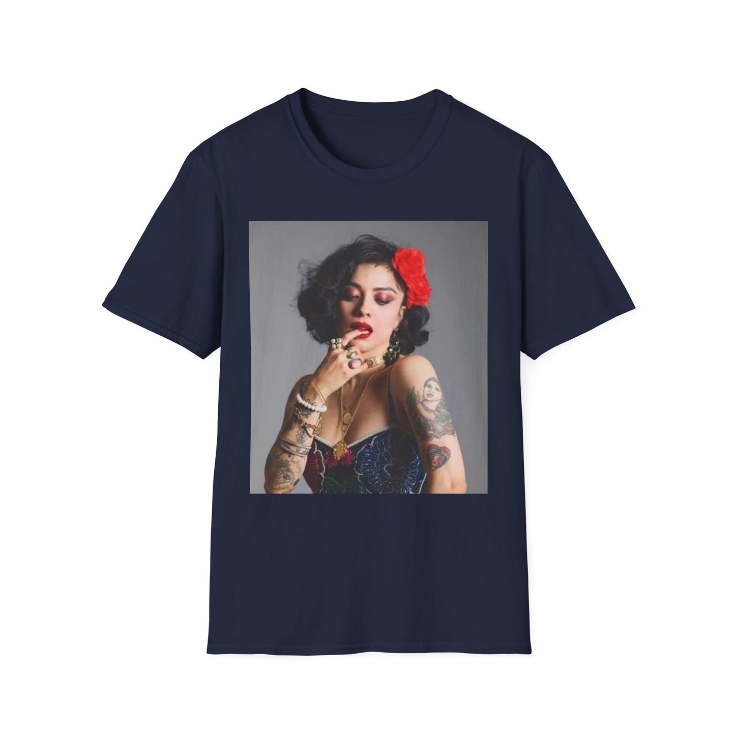 Vintage Pin-Up Portrait T-Shirt — Retro Floral Hair Rose Tee