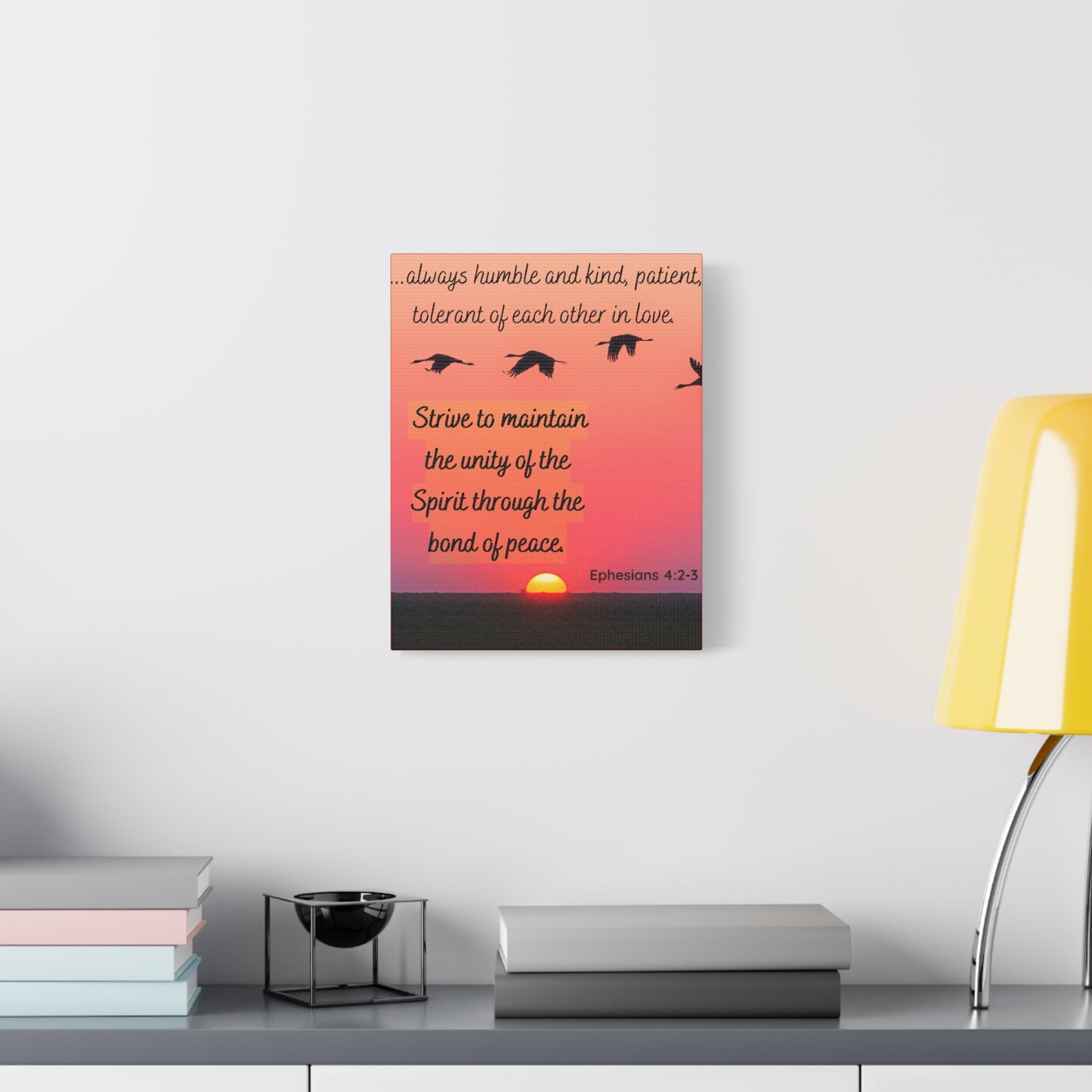 Ephesians 4:2-3 Canvas Wall Art – Unity & Peace Christian Sunset Print