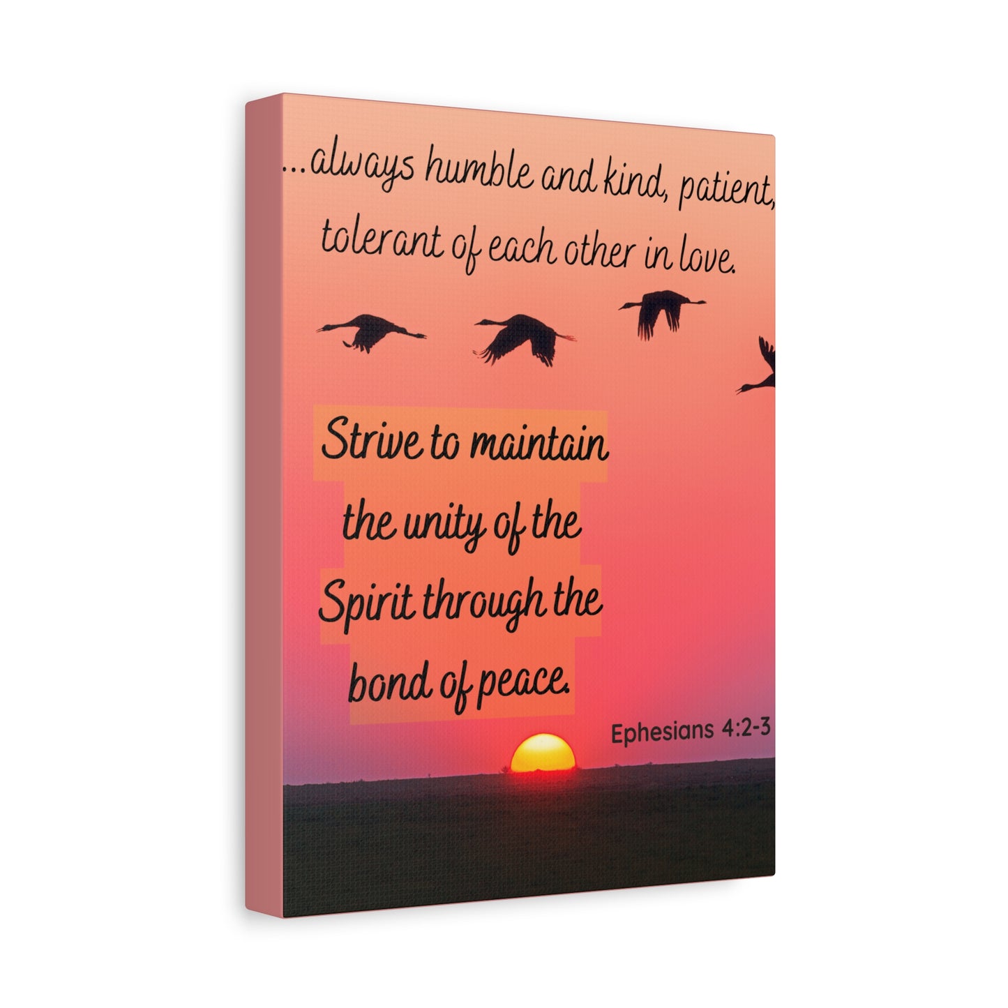 Ephesians 4:2-3 Canvas Wall Art – Unity & Peace Christian Sunset Print