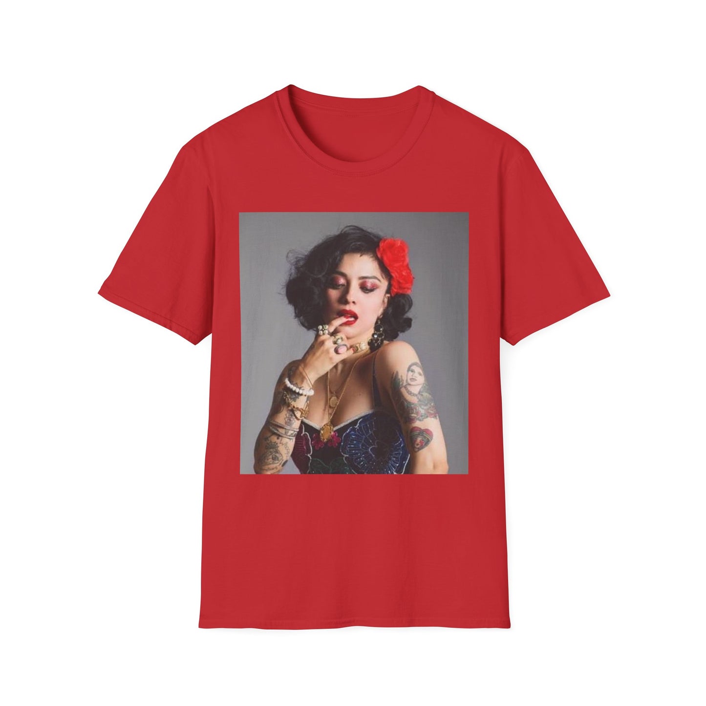 Vintage Pin-Up Portrait T-Shirt — Retro Floral Hair Rose Tee