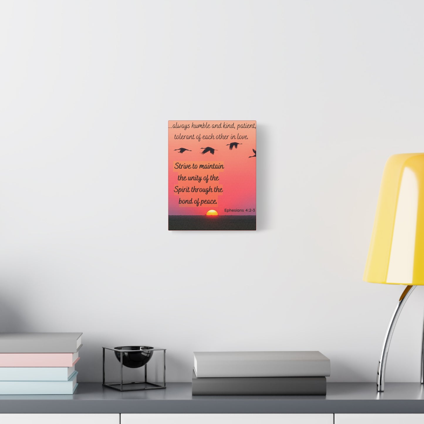 Ephesians 4:2-3 Canvas Wall Art – Unity & Peace Christian Sunset Print