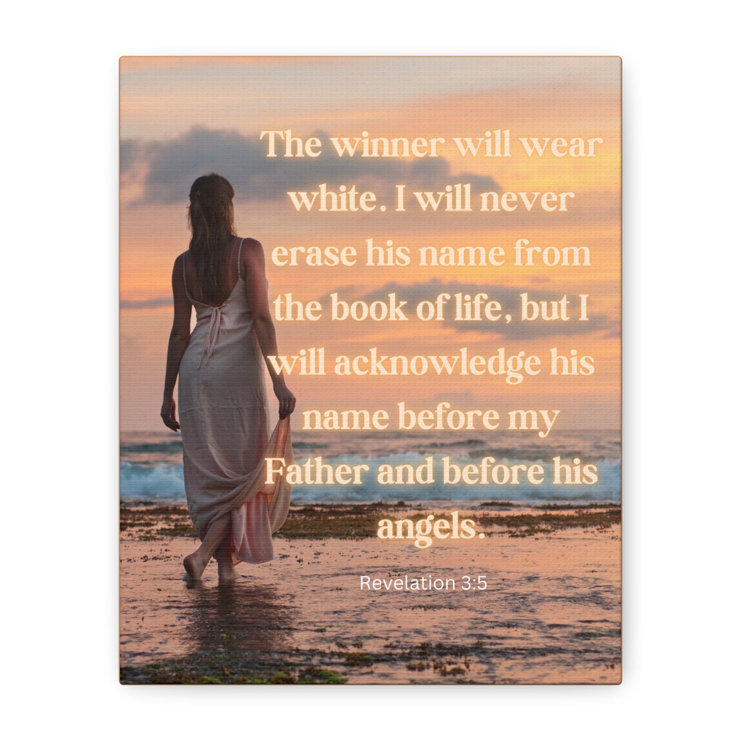 Bible Verse Canvas Wall Art —"The winner will wear white..."