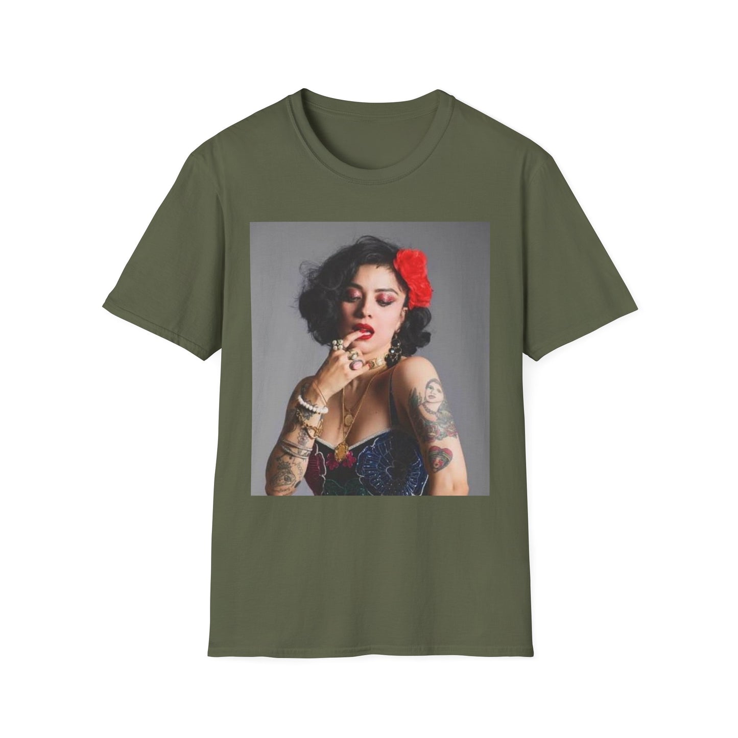 Vintage Pin-Up Portrait T-Shirt — Retro Floral Hair Rose Tee