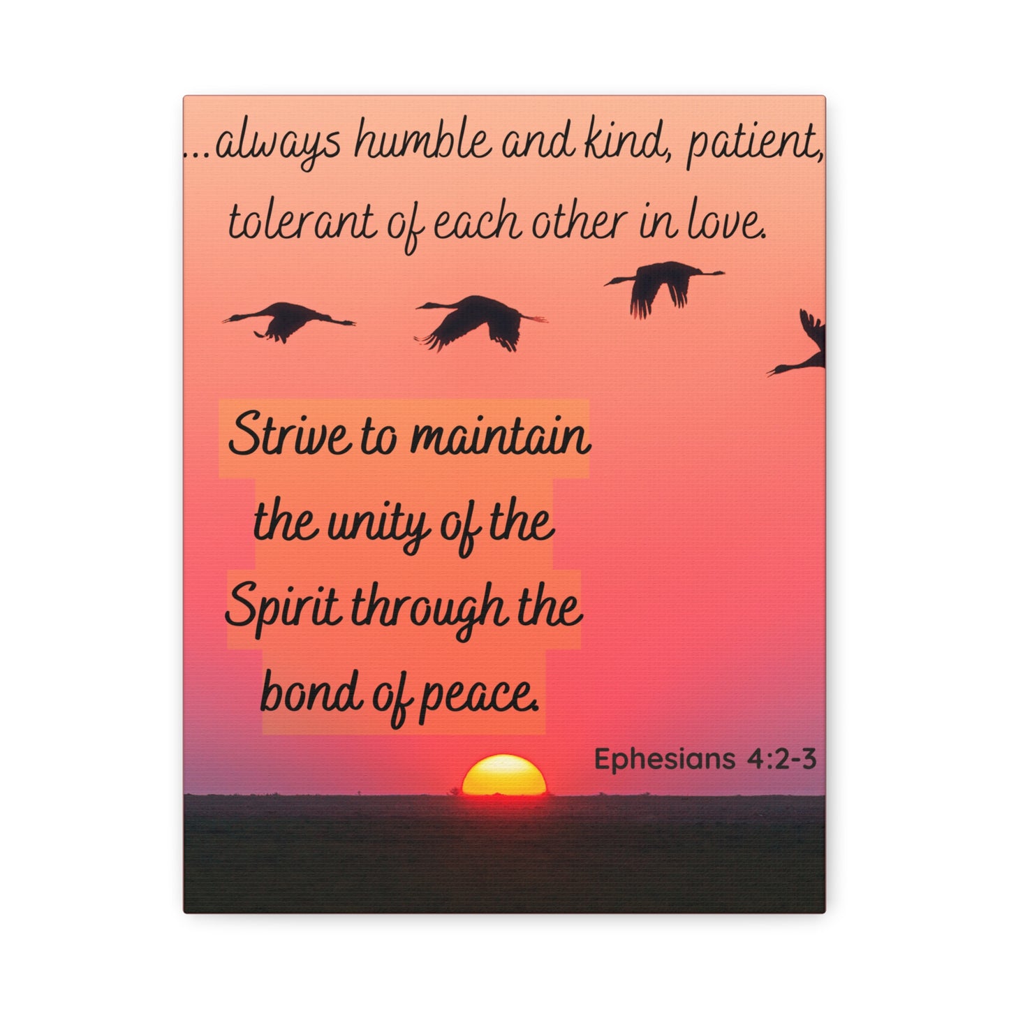 Ephesians 4:2-3 Canvas Wall Art – Unity & Peace Christian Sunset Print