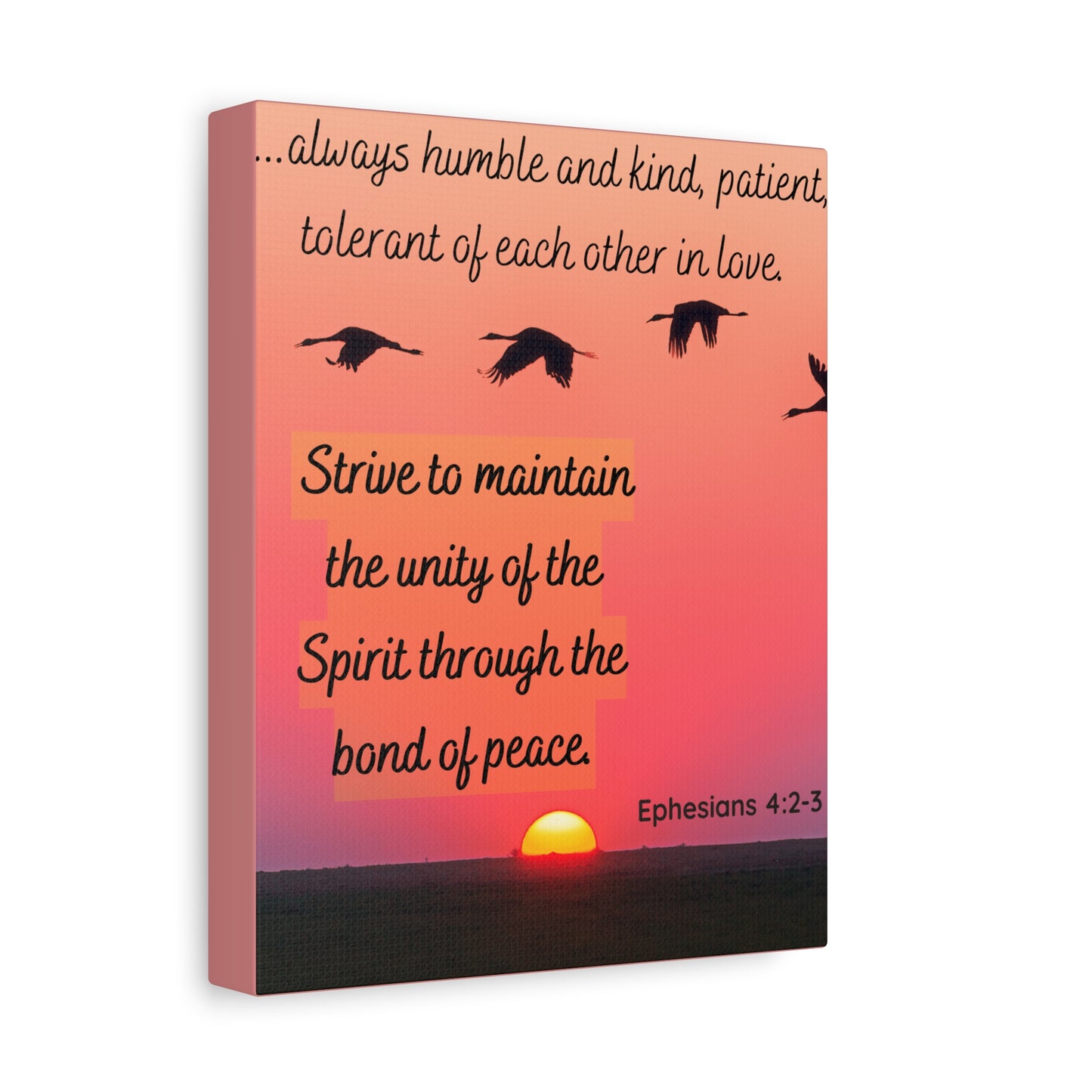 Ephesians 4:2-3 Canvas Wall Art – Unity & Peace Christian Sunset Print
