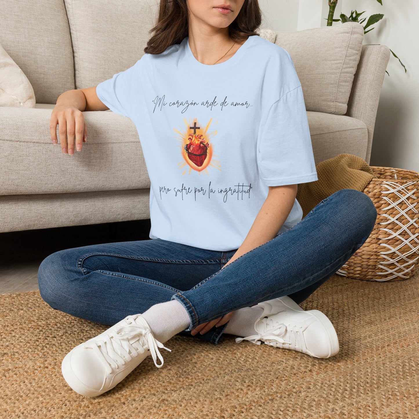 Sacred Heart T-Shirt — "Mi corazón arde de amor" Religious Devotional Tee