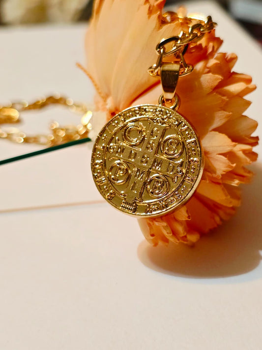 Gold Embossed St. Benedict Pendant