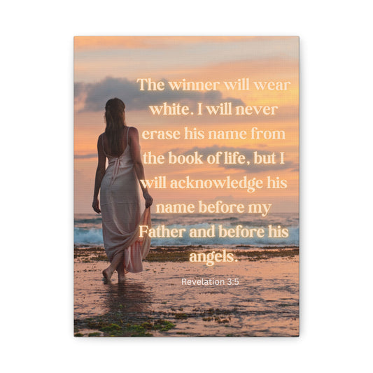 Bible Verse Canvas Wall Art —"The winner will wear white..."