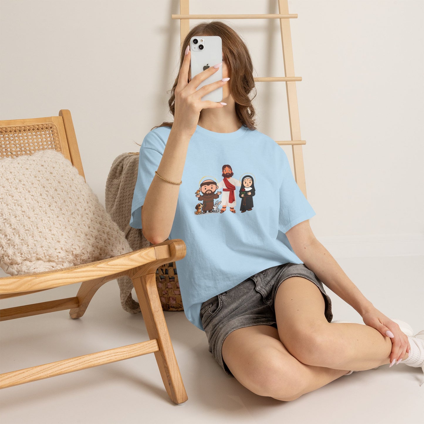 Christian Saints Cartoon Tee — Saint Francis, Jesus & Nun Graphic T‑Shirt