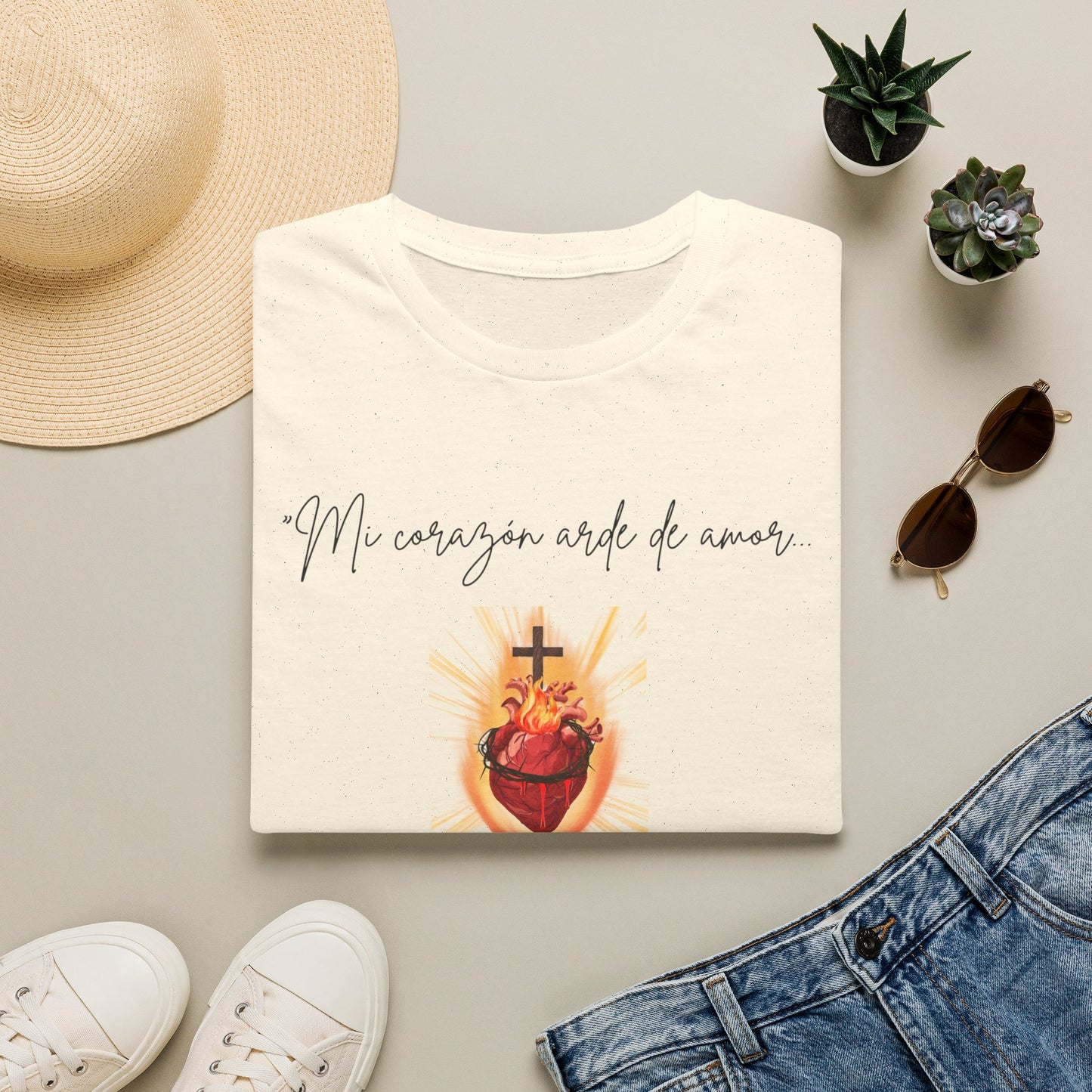 Sacred Heart T-Shirt — "Mi corazón arde de amor" Religious Devotional Tee