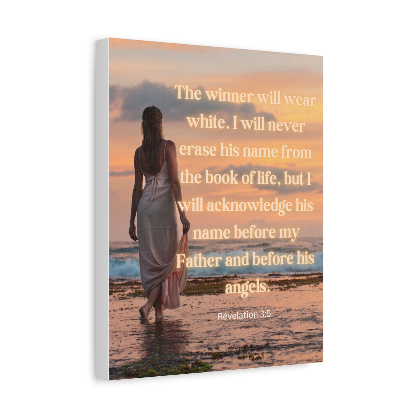 Bible Verse Canvas Wall Art —"The winner will wear white..."