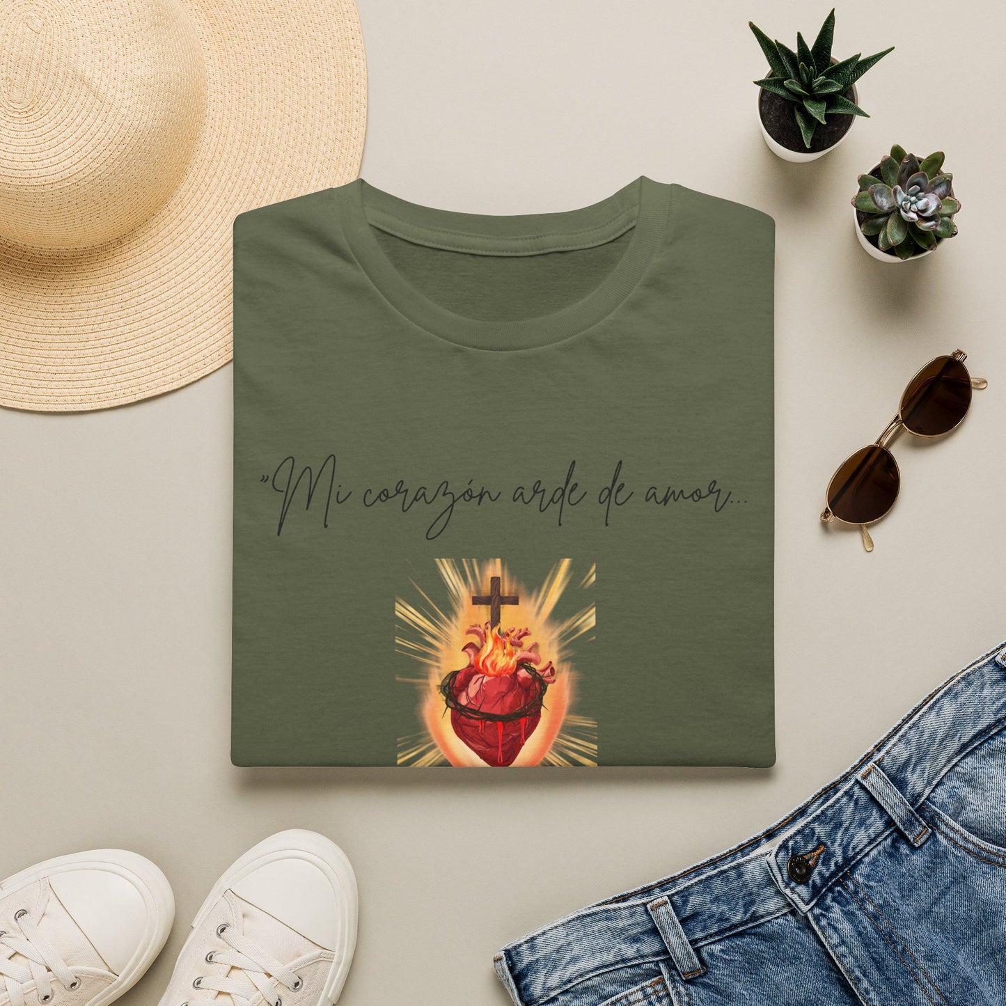 Sacred Heart T-Shirt — "Mi corazón arde de amor" Religious Devotional Tee