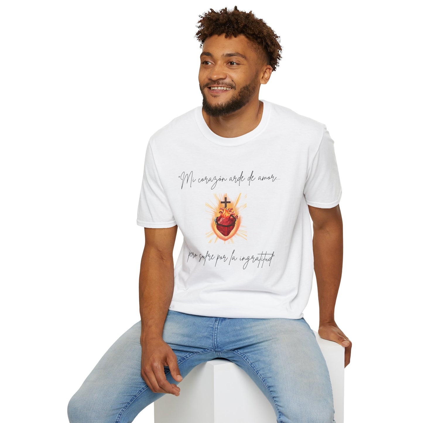 Sacred Heart T-Shirt — "Mi corazón arde de amor" Religious Devotional Tee