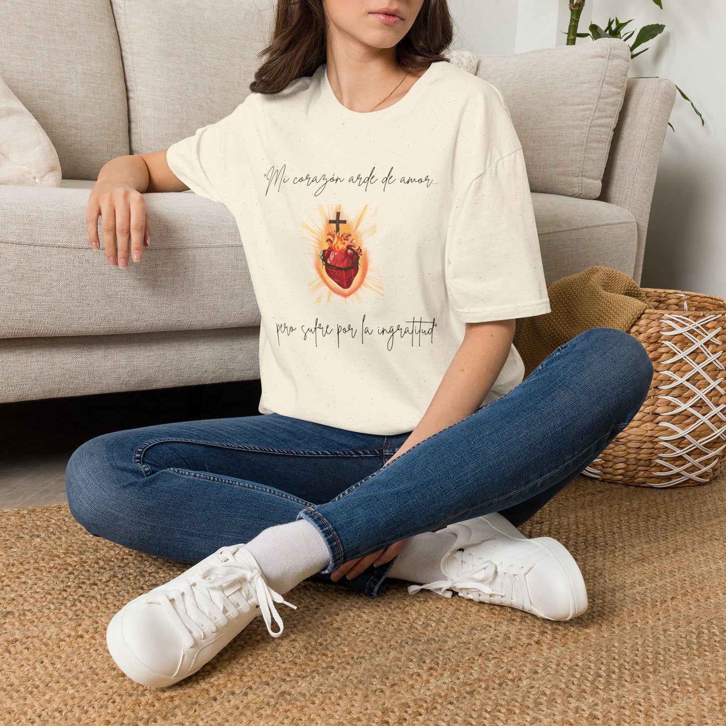 Sacred Heart T-Shirt — "Mi corazón arde de amor" Religious Devotional Tee