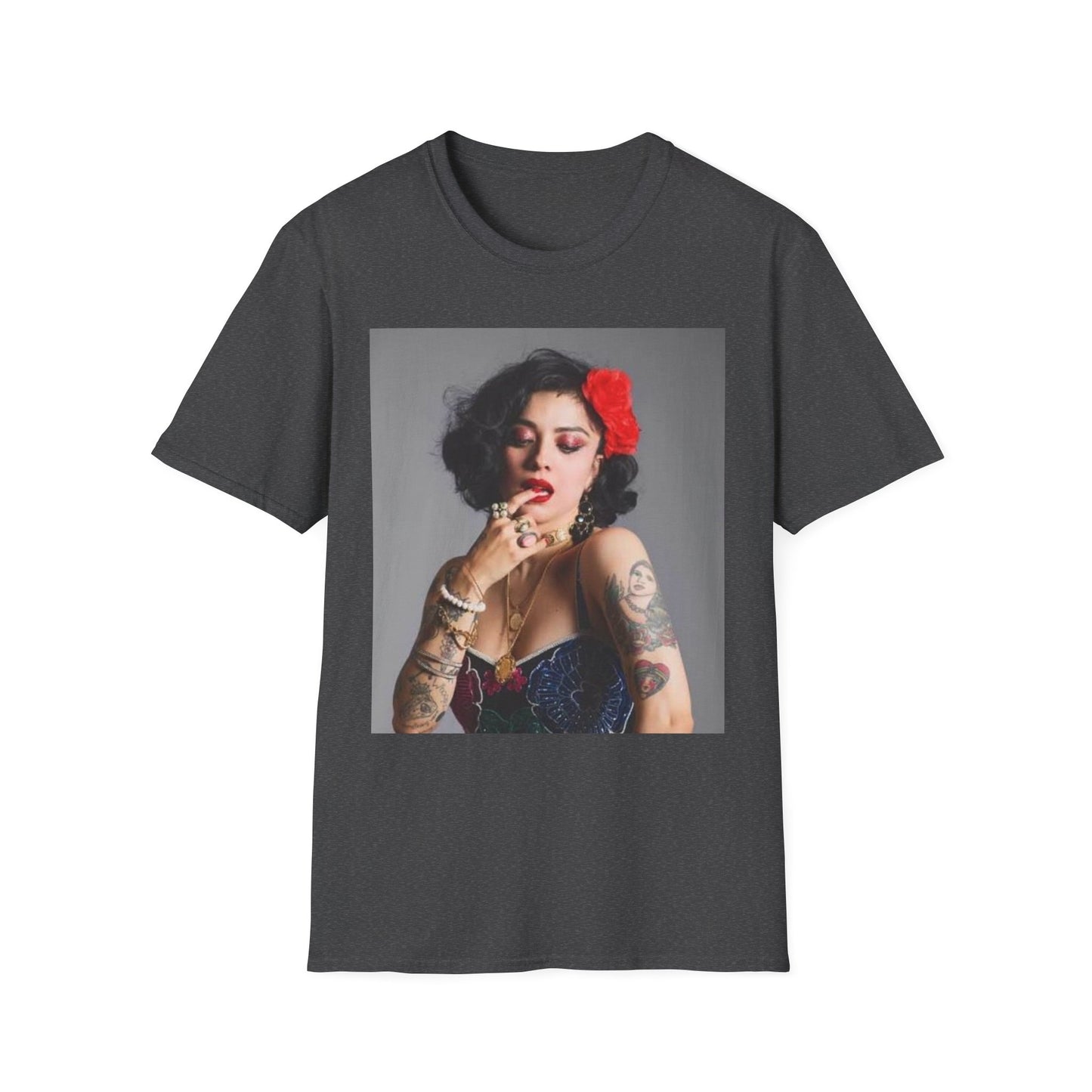 Vintage Pin-Up Portrait T-Shirt — Retro Floral Hair Rose Tee