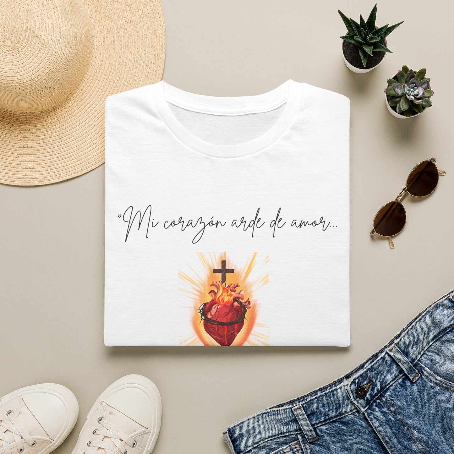 Sacred Heart T-Shirt — "Mi corazón arde de amor" Religious Devotional Tee