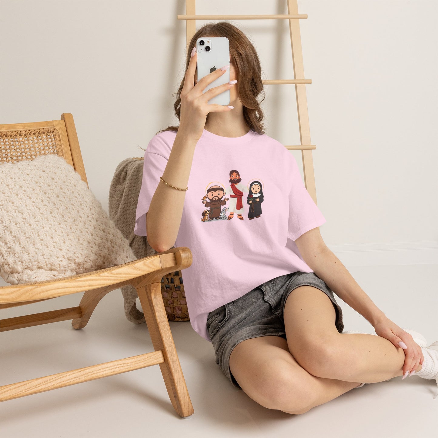 Christian Saints Cartoon Tee — Saint Francis, Jesus & Nun Graphic T‑Shirt